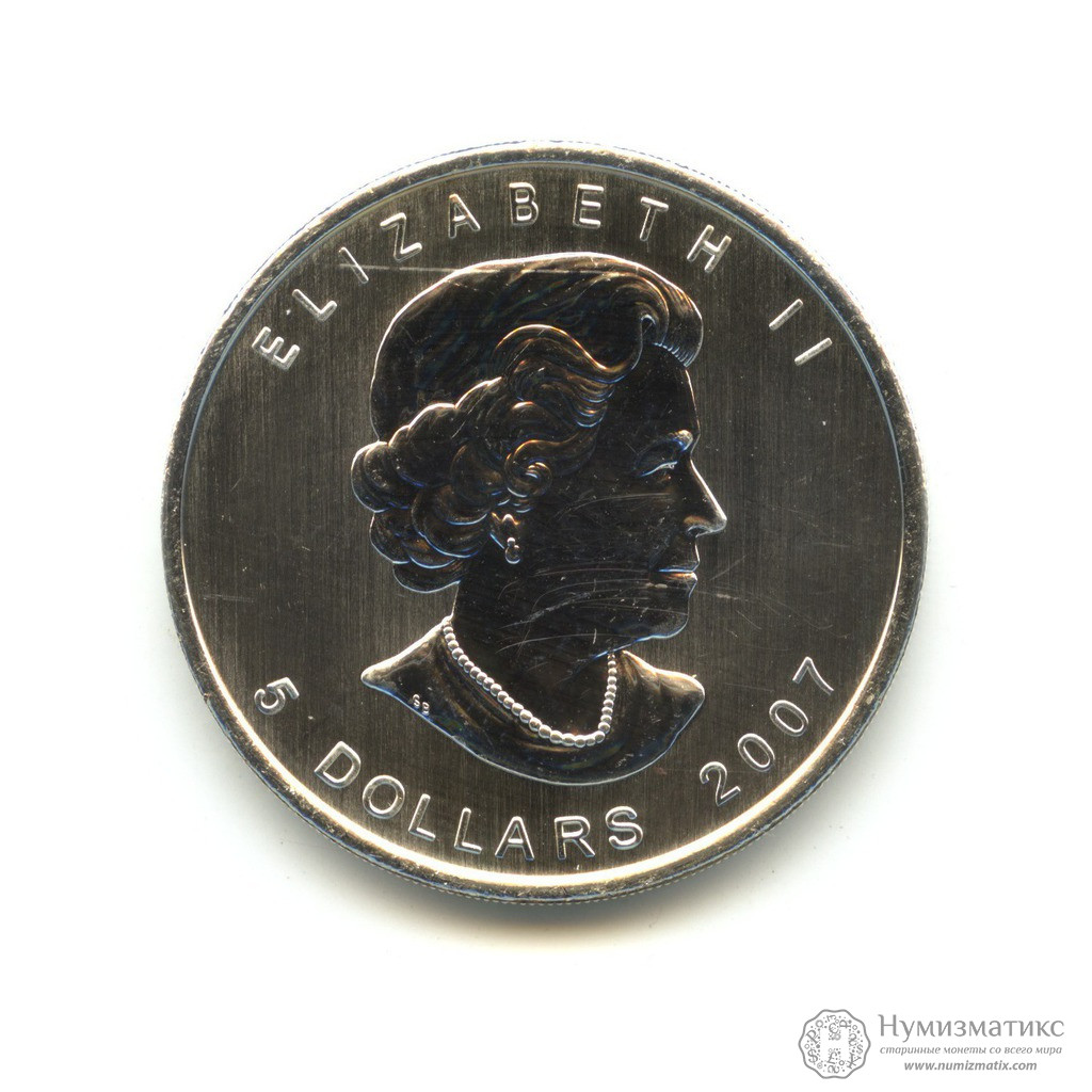 Доллар 2007 г. Доллар 2007 г. Доллар 2007 г. Канада 5 долларов 2007 кленовый лист. Серебряная монета год крысы 2008 год.